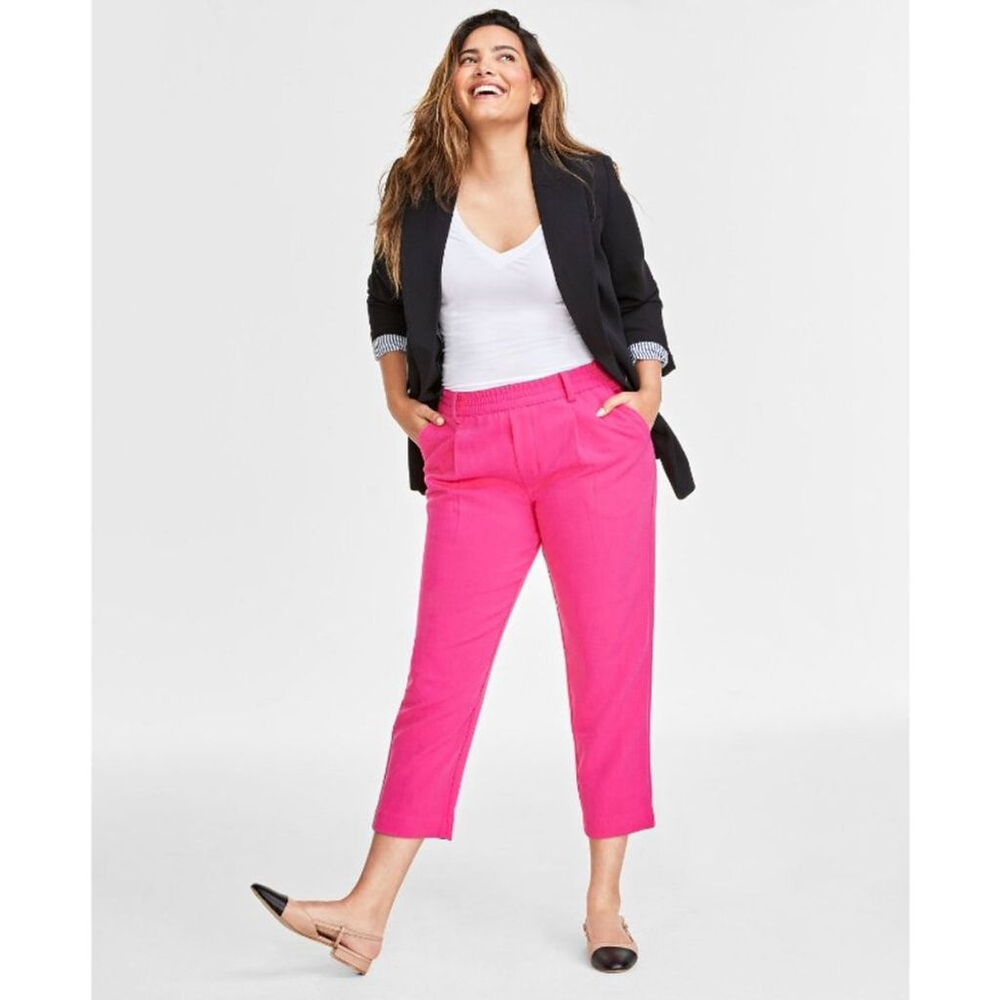 On 34th Plus Size Hot Pink Solid Double Weave Ankle Dress Pants NWT - Picture 2 of 9